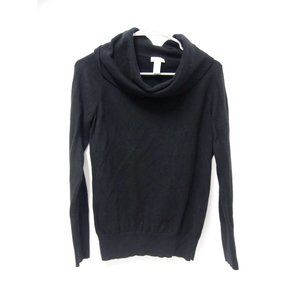 Chico's Womens Sweater 0/S Black Cowl Neck Pullover Knit Cotton